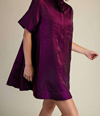 Glam - Button Front Short Sleeve Mini Dress