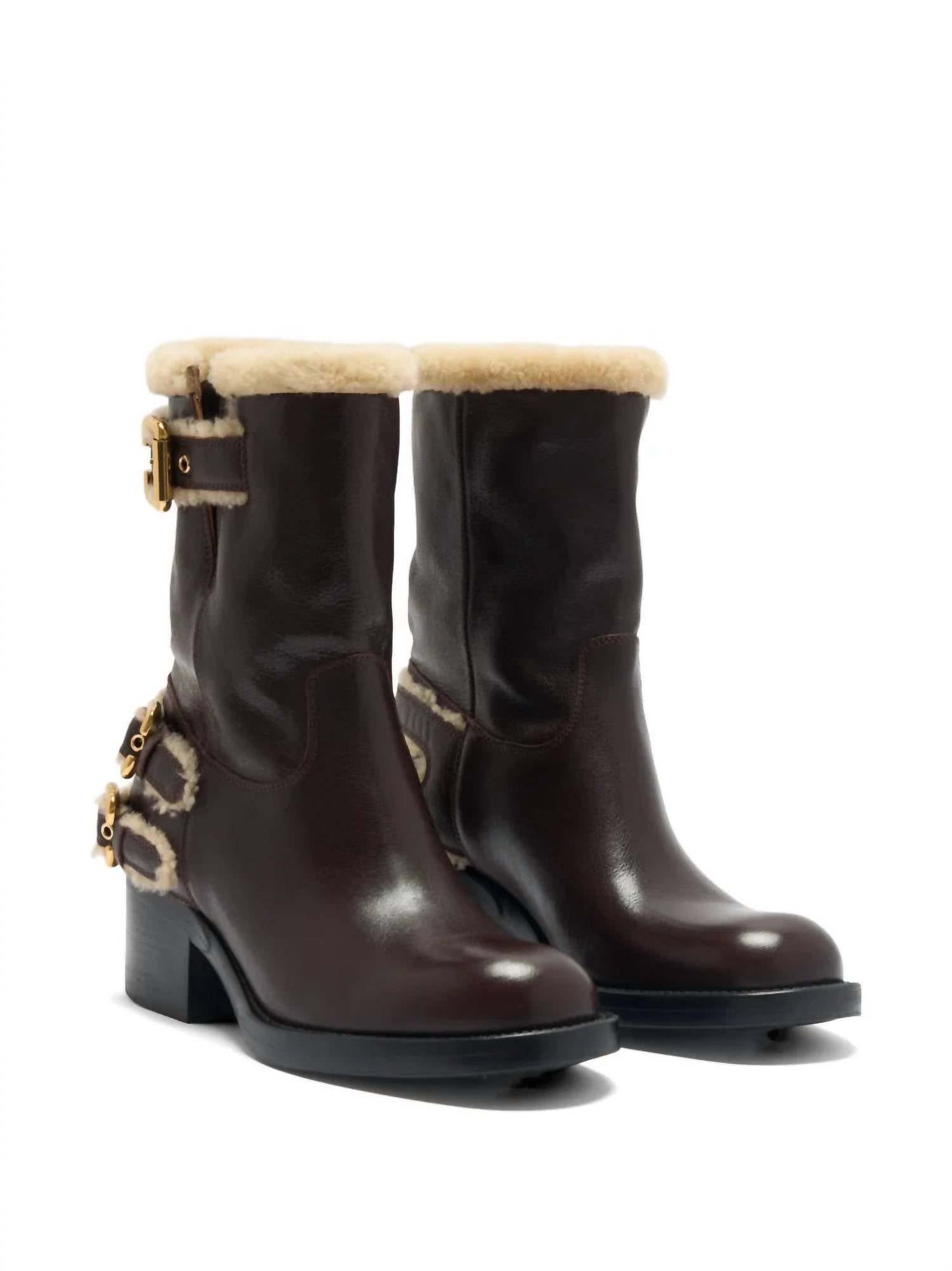 Chloe Women's Dakota Shearling Boot in burnt wood - women's shoe - detail view
