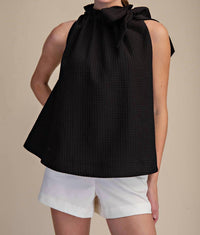 Glam - Ruffle Neck Tie Sleeveless Top