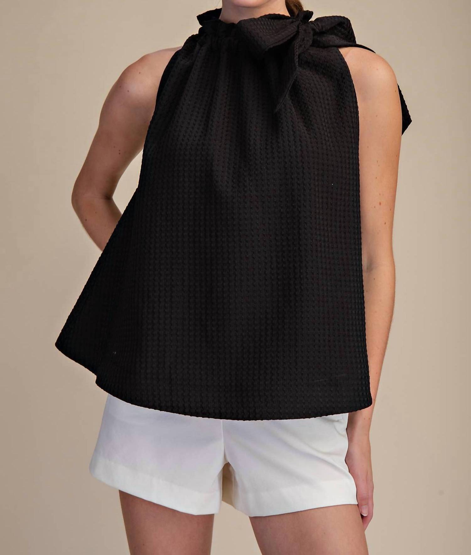 Glam - Ruffle Neck Tie Sleeveless Top
