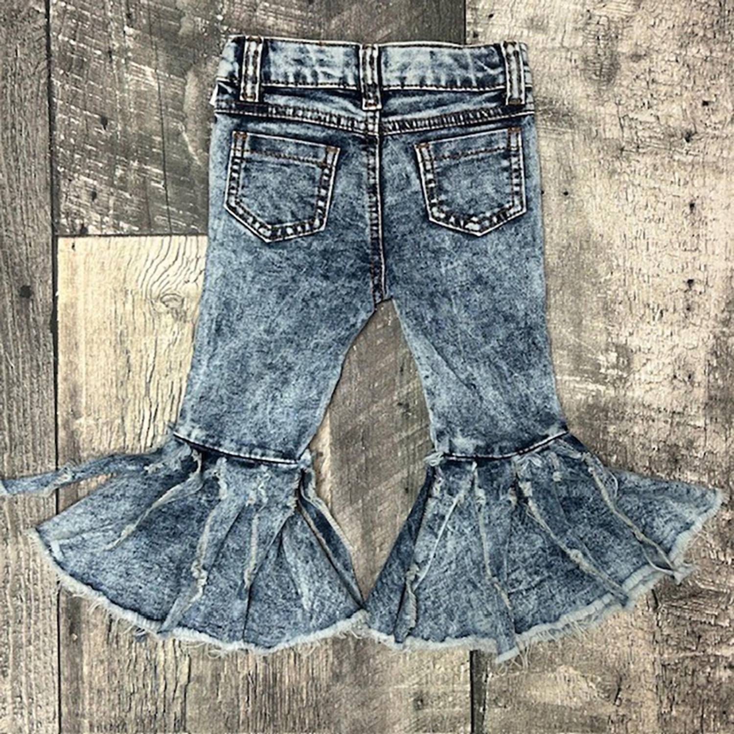 Bratti Mati - Infant Toddler Acid Washed Distressed Bell Bottom Jeans