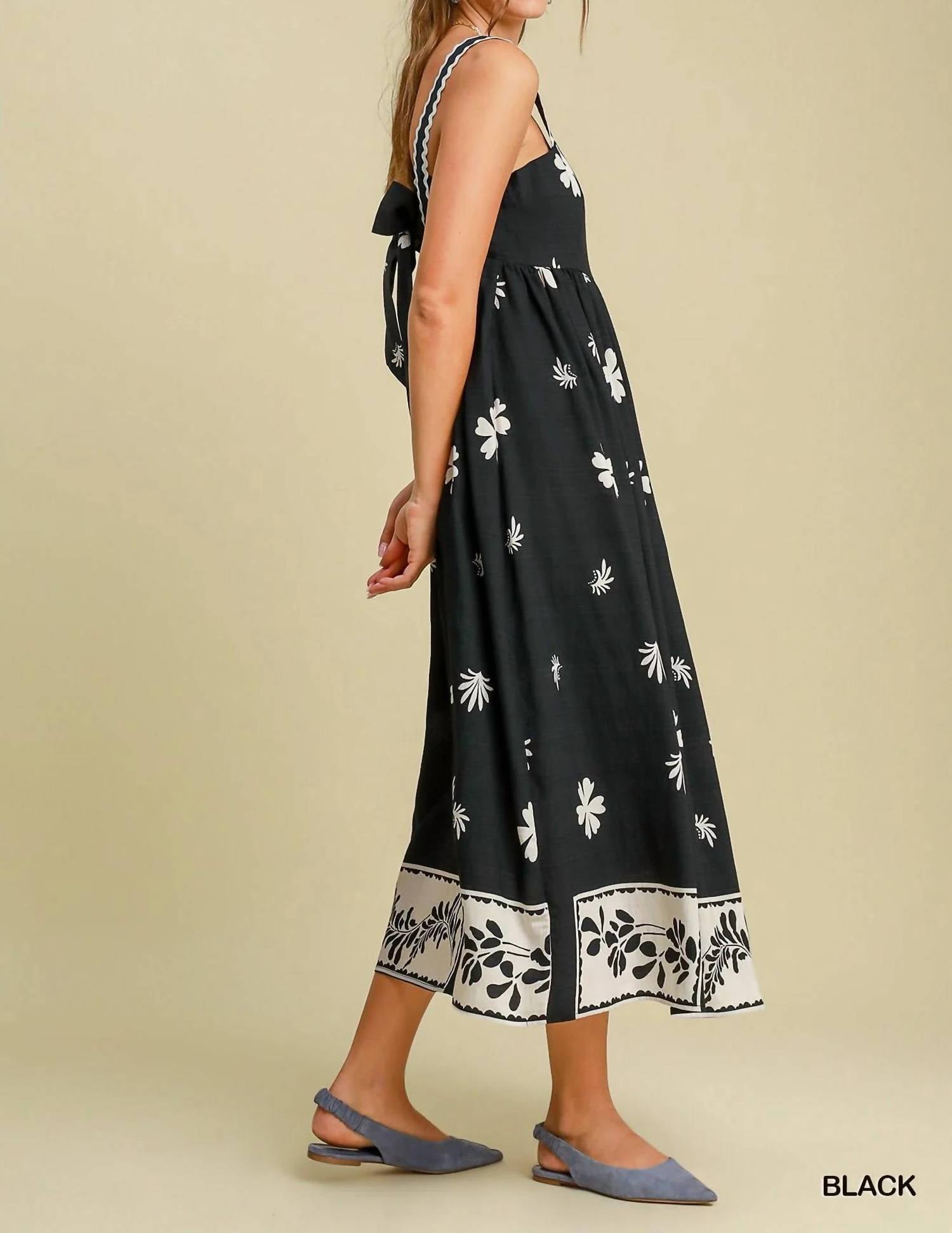 Umgee - Floral Border Print Midi Dress With Rick Rac Trim