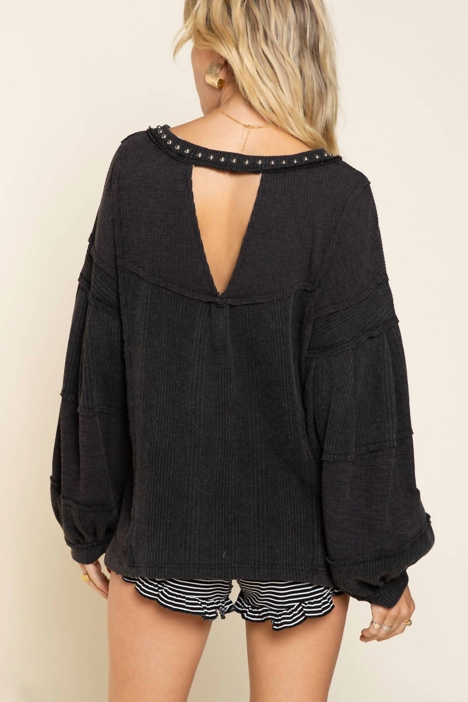 Pol - Stud Balloon Sleeve Top