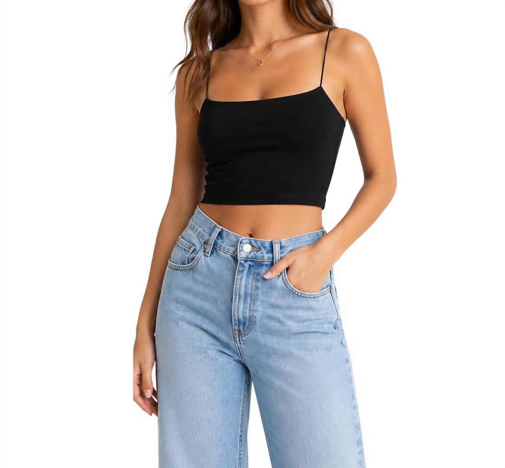 Gaze Spaghetti Strap Crop Top in black - women's shirt