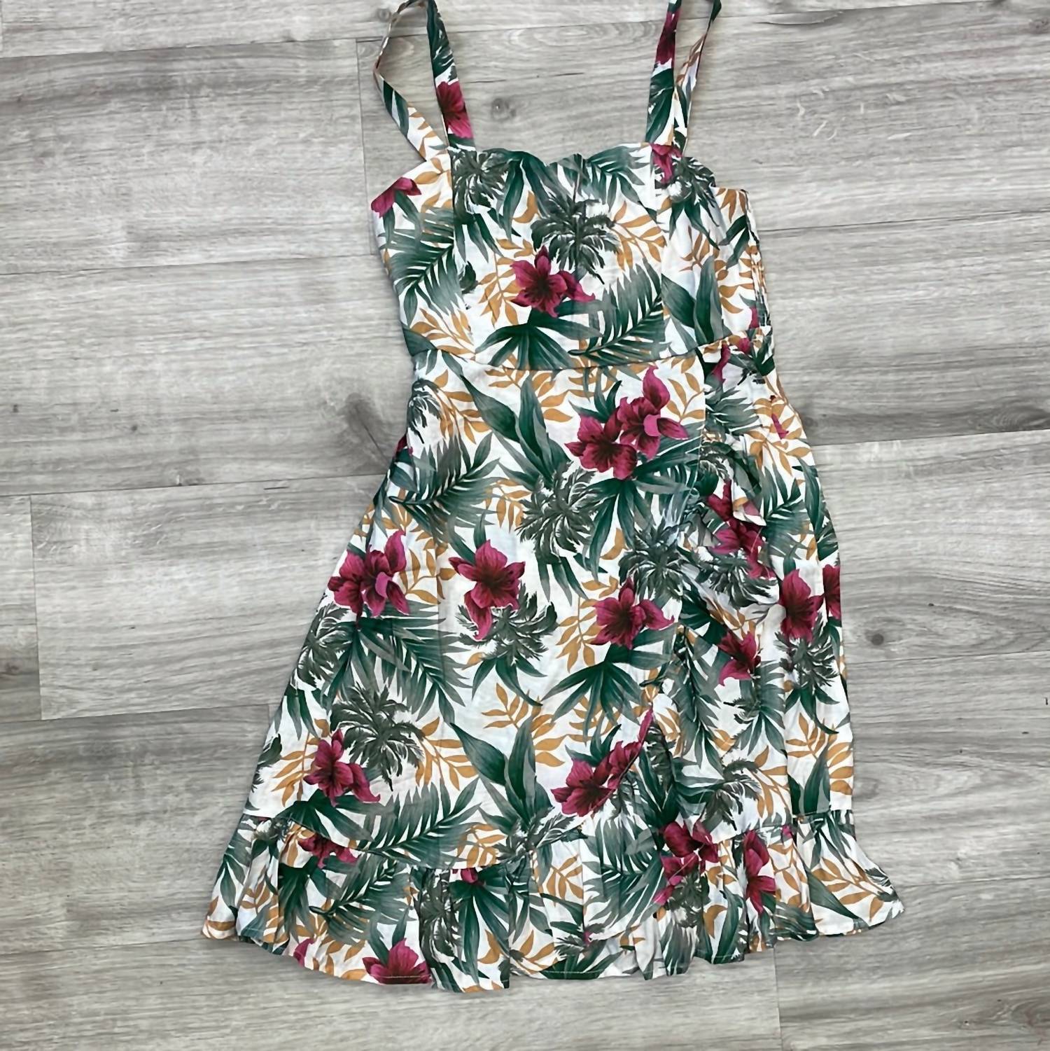 Kori - Women's Tropical Printed Ruffle Wrap Mini Dress