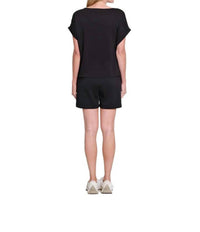 Multiples - Rolled Cuff Short Sleeve Dolman Wide Neck Top