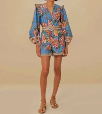 FARM RIO Wonderful Bouquet Romper in blue - women's pants - view 4