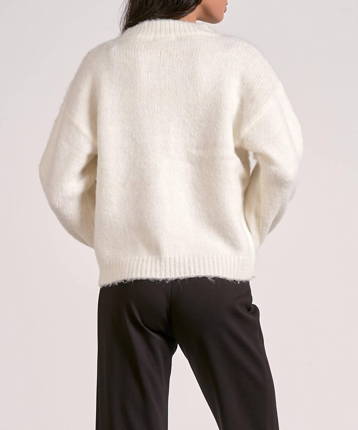 ELAN Front Tie Cozy Sweater in white - women's cardigan - detail view