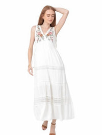 Angie - V-neck Sleeveless Tiered Dress With Embroidery