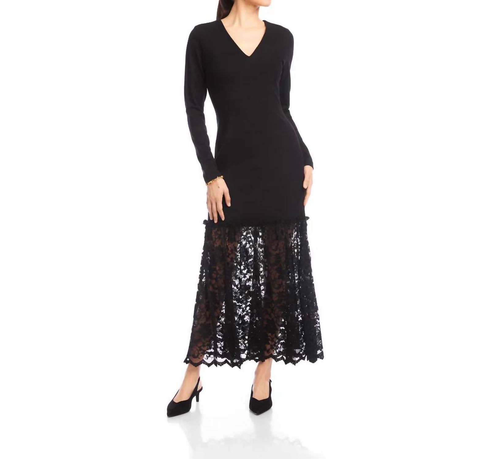 Karen Kane - Lylah Contrast Lace V-neck Dress