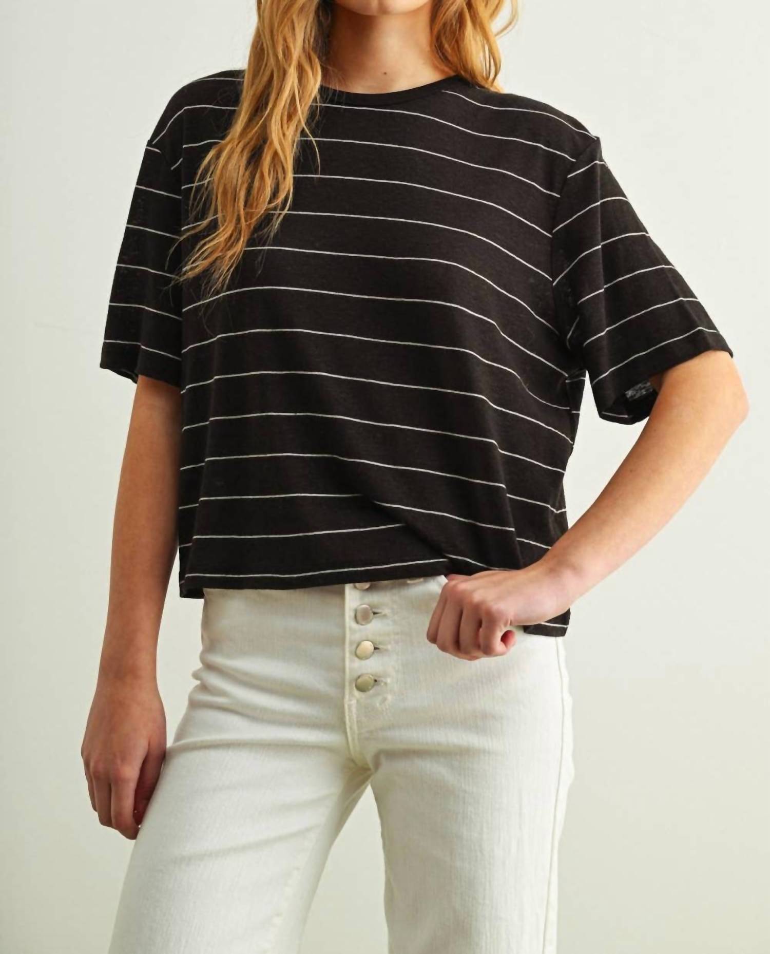 Miou Muse - Stripe Cotton Linen Top