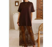 Aapparella - Red Sandalwood Lace Layered Maxi Tee Dress