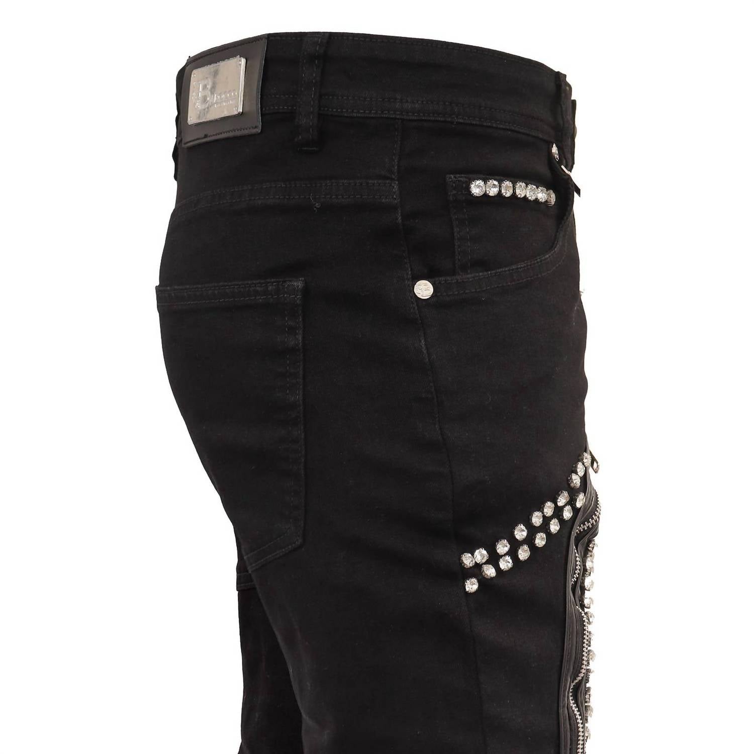 Barocco Men's Denim Rhinestone Pants in black - men's pants - detail view