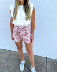 Davi & Dani - High Waist Checkered Paperbag Shorts