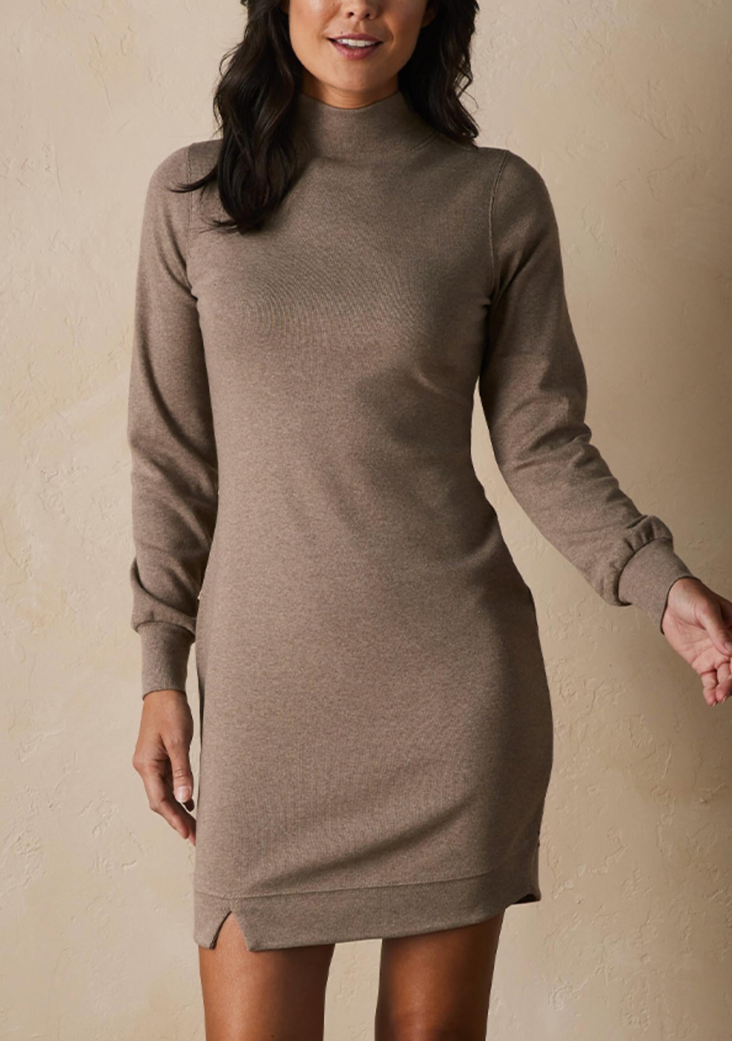 The Normal Brand Puremeso Mock Neck Dress in taupe - women's dress - alternate view