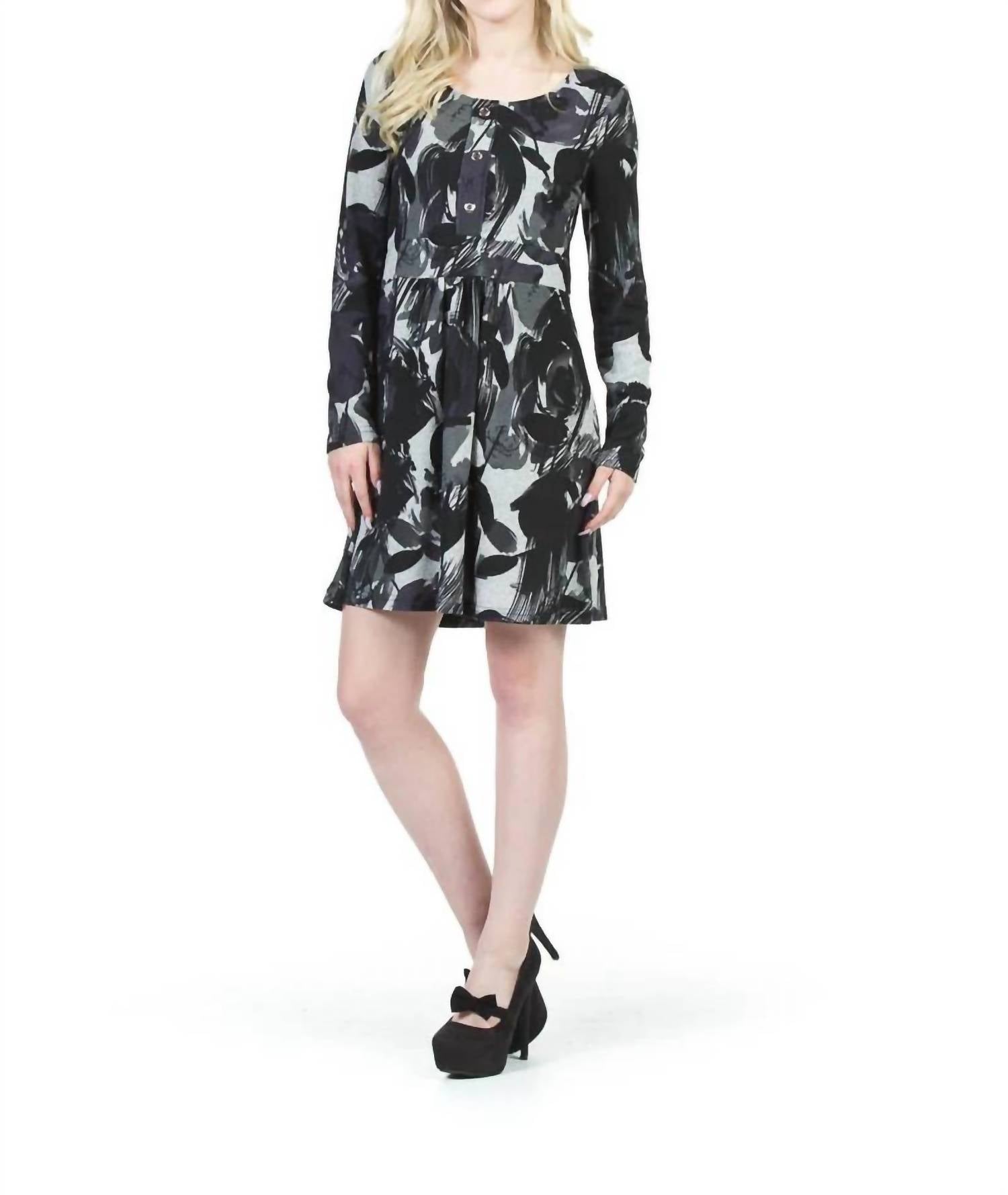 Papillon - Floral Sketch Button Detail Sweater Dress