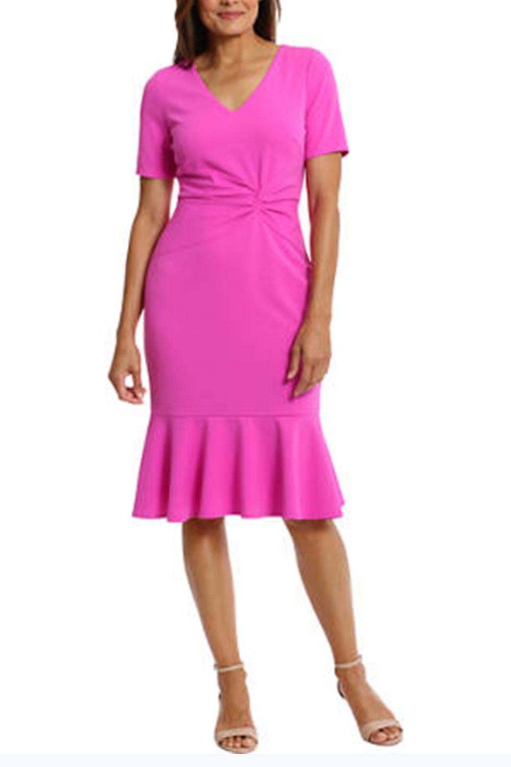 London Times - Flounce Hem Short Sleeve Sheath Dress