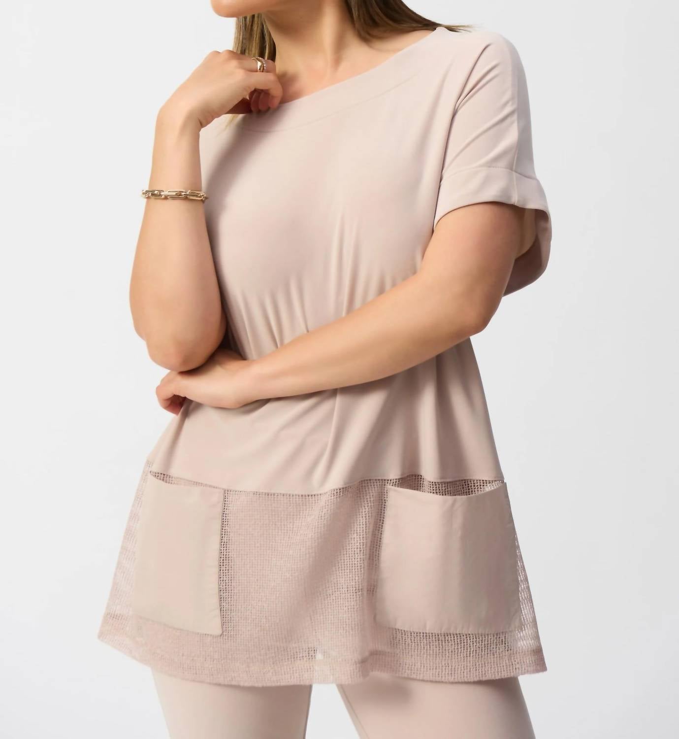 Joseph Ribkoff - Short Sleeve Silky Knit Mesh Tunic Top