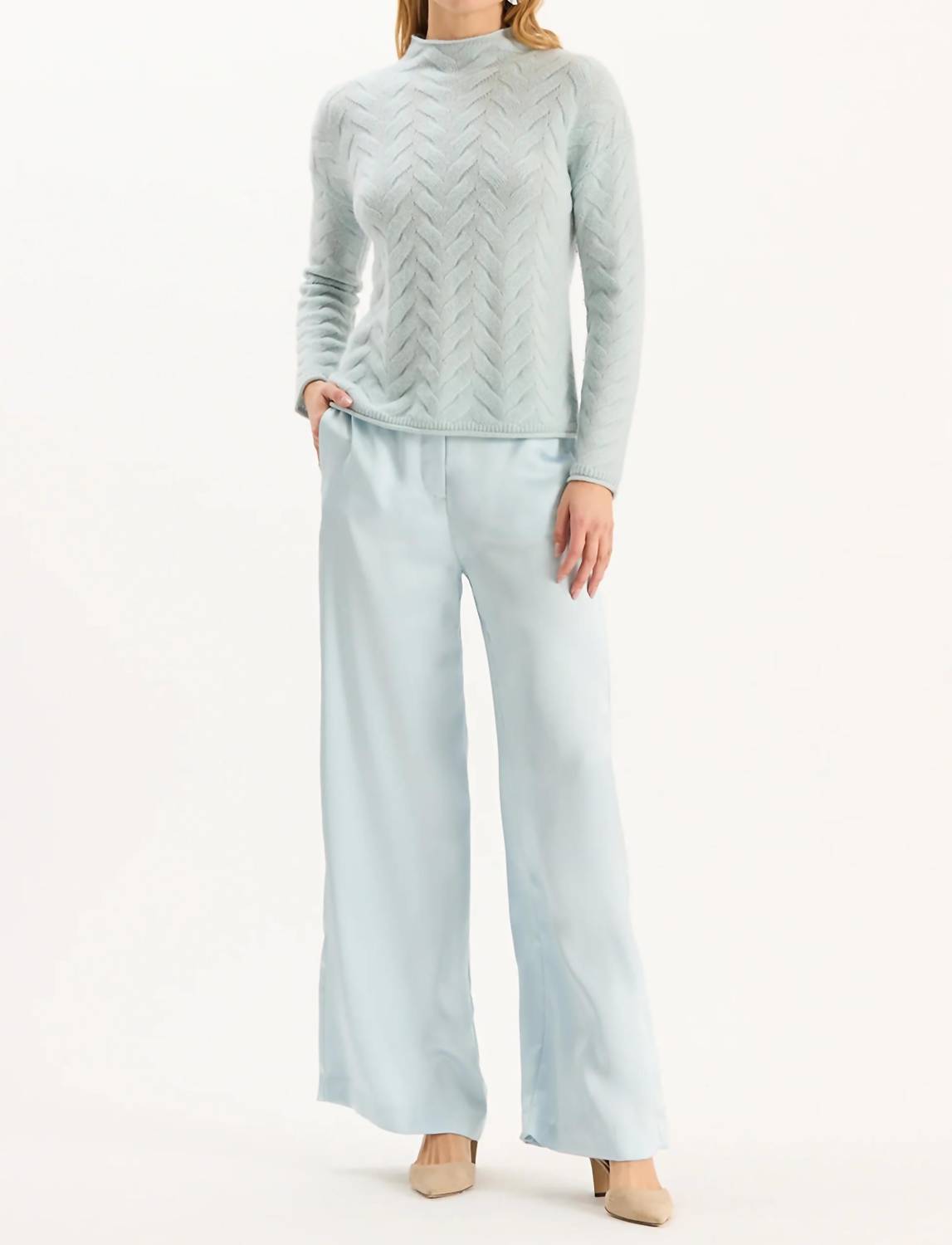 Tyler Boe Gracie Basketweave Mock Neck Sweater in above the clouds - women's sweater - detail view