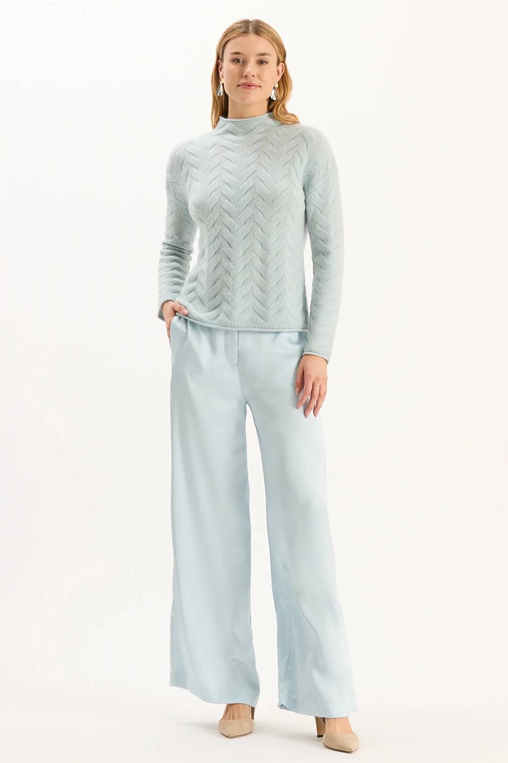 Tyler Boe Gracie Basketweave Mock Neck Sweater in above the clouds - women's sweater - alternate view