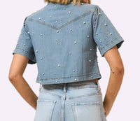Cozy Co. - Denim Pearl Studded Jacket