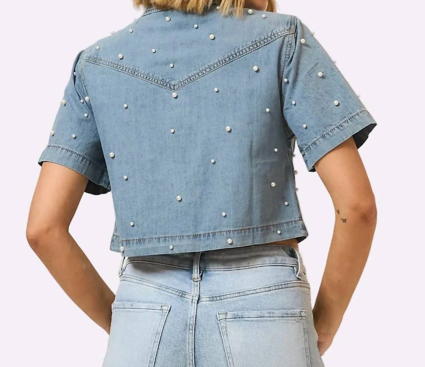 Cozy Co. - Denim Pearl Studded Jacket