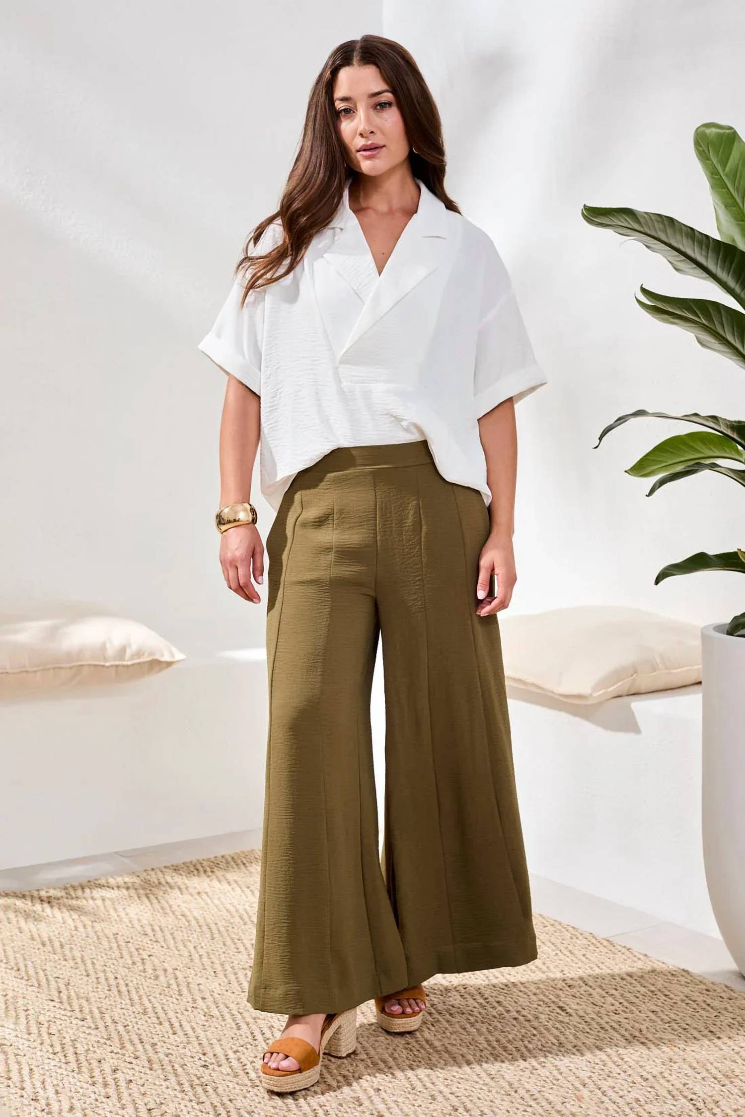 Tribal - Aven Airflow Pleated Pants With Elastic Waistband
