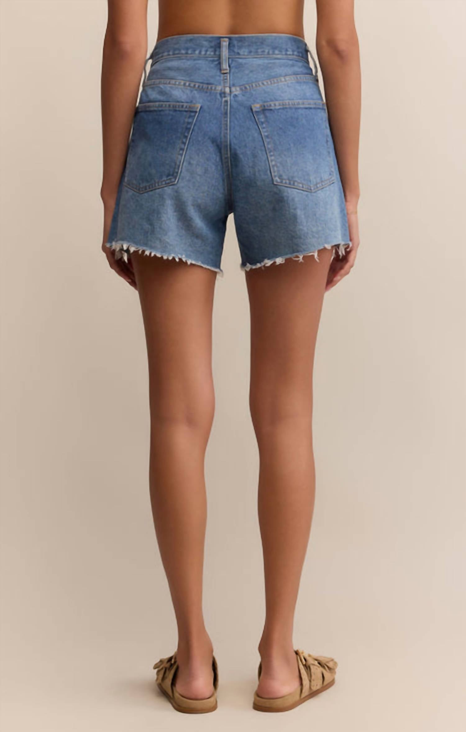 Z Supply Everyday Hi-rise Denim Short in vintage indigo - women's shorts - alternate view