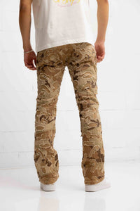 Amicci Franco Camo Shredded Denim Flare Jeans in sand - men's jeans - view 5