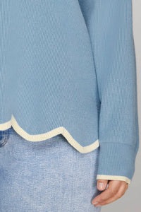 She + Sky - LONG SLEEVE SCALLOP HEM SWEATER