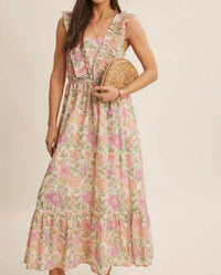 In February - Blooming Floral Ruffled Cotton Maxi Dress