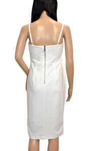 Bebe Women Illusions Bodycon Fit Spaghetti Strap Pencil Sheath Dress Ivory White