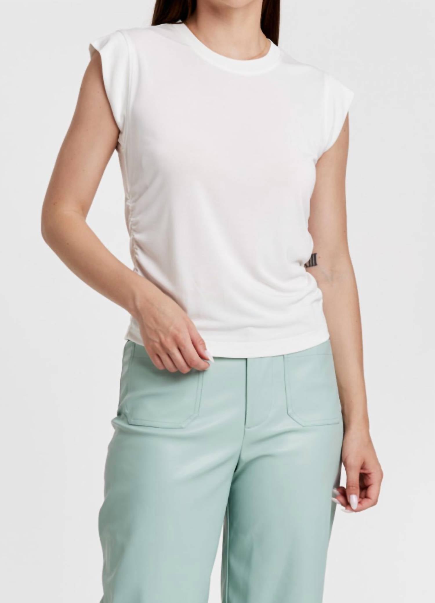 Another Love Soft Side Shirred Muscle Tee Top in white - women's shirt