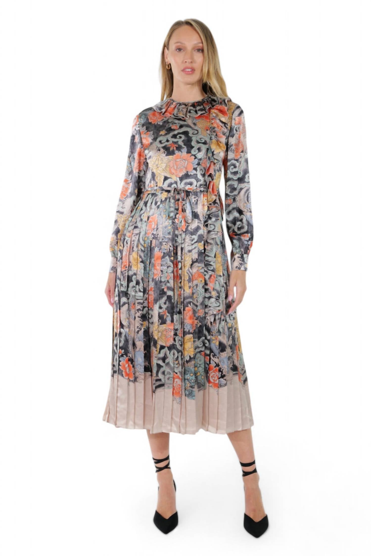 Valentino - Printed Pleated Midi Dress