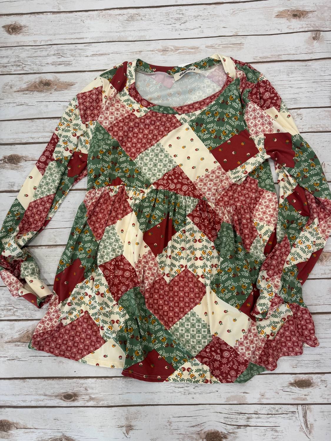 Haptics - Women's Holiday Patchwork Babydoll Dress