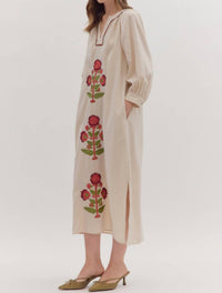 Entro - Embroidered Floral Long Sleeve Maxi Dress