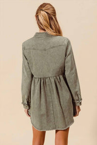 So Me - Washed Twill Button Down Shirt Mini Dress