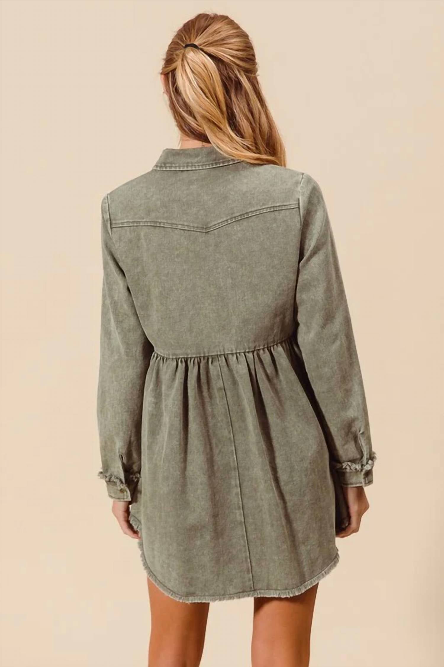 So Me - Washed Twill Button Down Shirt Mini Dress