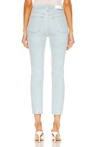 RE/DONE 90s High Rise Ankle Crop Jeans in destroyed icy blue - women's jeans - detail view