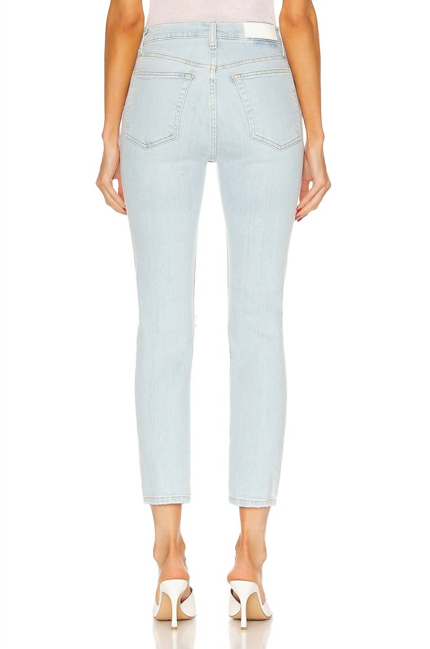 RE/DONE 90s High Rise Ankle Crop Jeans in destroyed icy blue - women's jeans - detail view