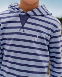 JOHNNIE-O Boy's Gilley Jr Striped Pullover Hoodie in kona - kids' shirt - detail view