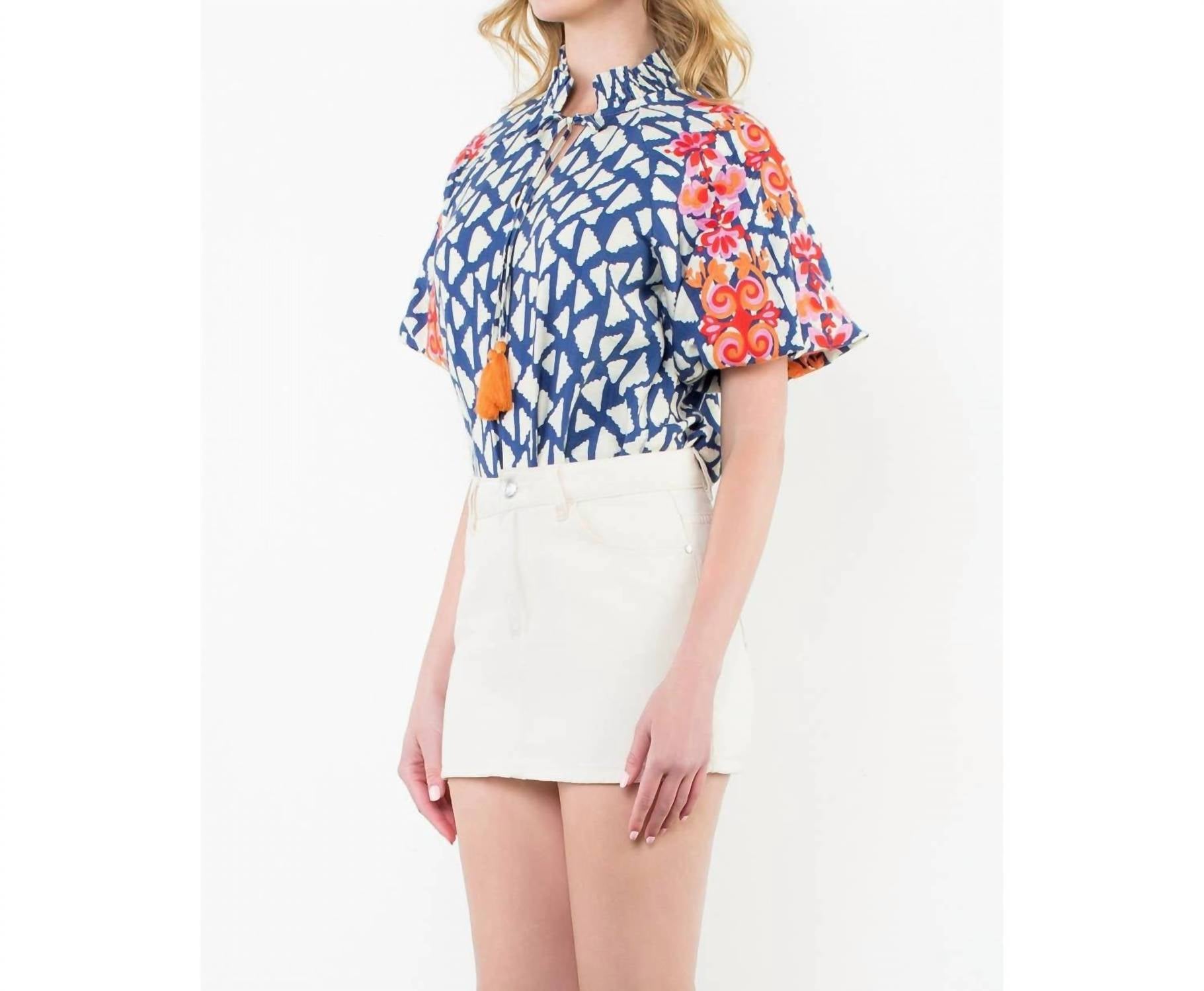 Thml - Embridered Puff Sleeve Print Top
