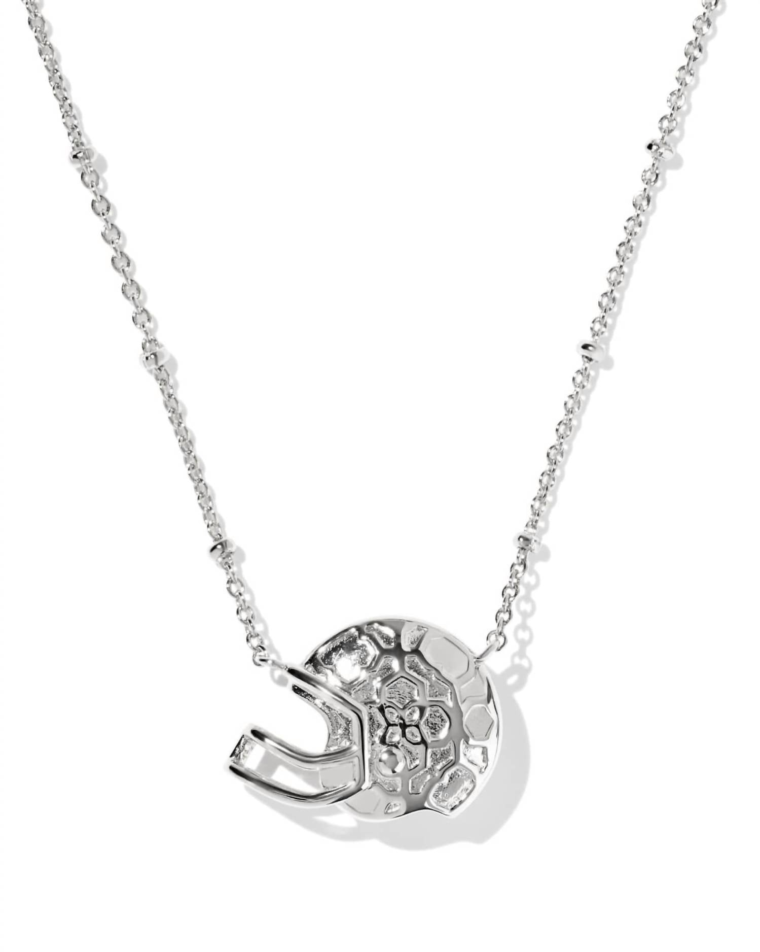 Kendra Scott Women's Football Helmet Short Pendant Necklace in silver ivory mother of pearl - women's jewelry - detail view