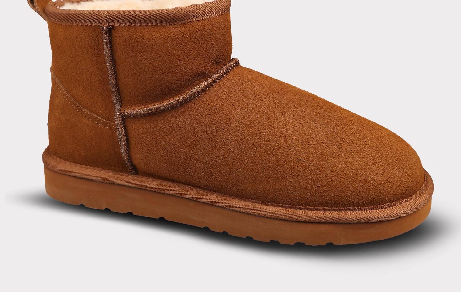 Lamo Women's Kora Short Slip-on Boot in chestnut - women's shoe - detail view