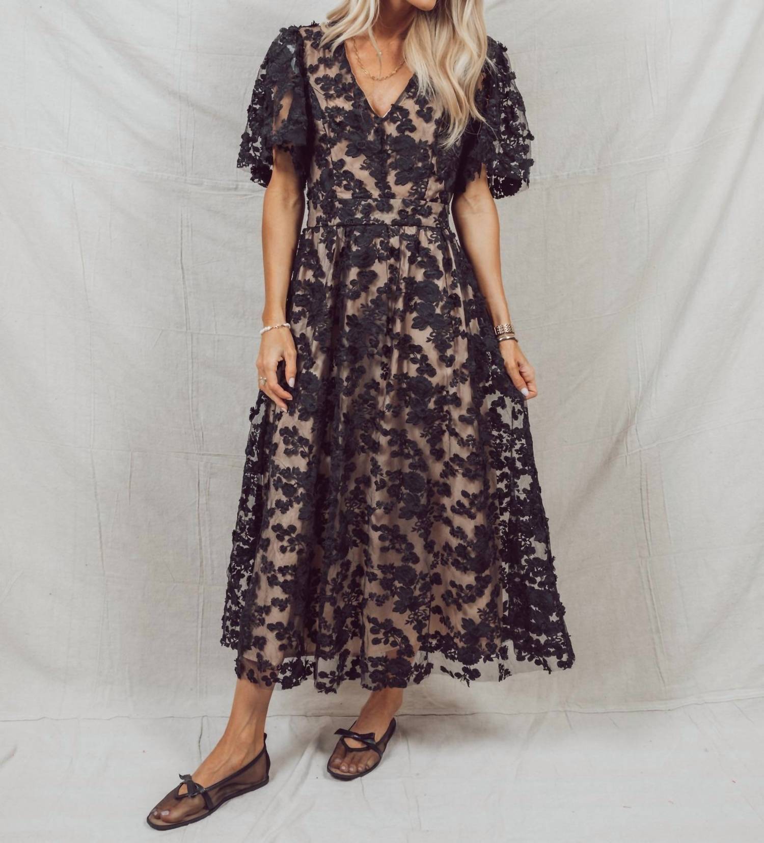 Flying Tomato - Woven Lace Midi Dress