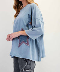 Easel - Mineral Wash Star Patch Boxy Top