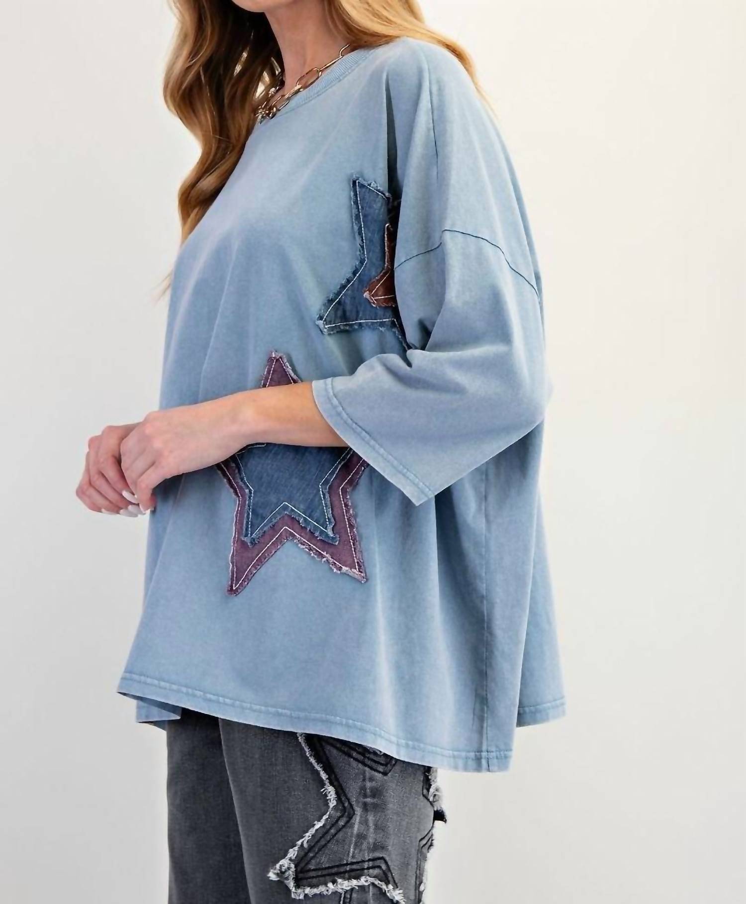 Easel - Mineral Wash Star Patch Boxy Top