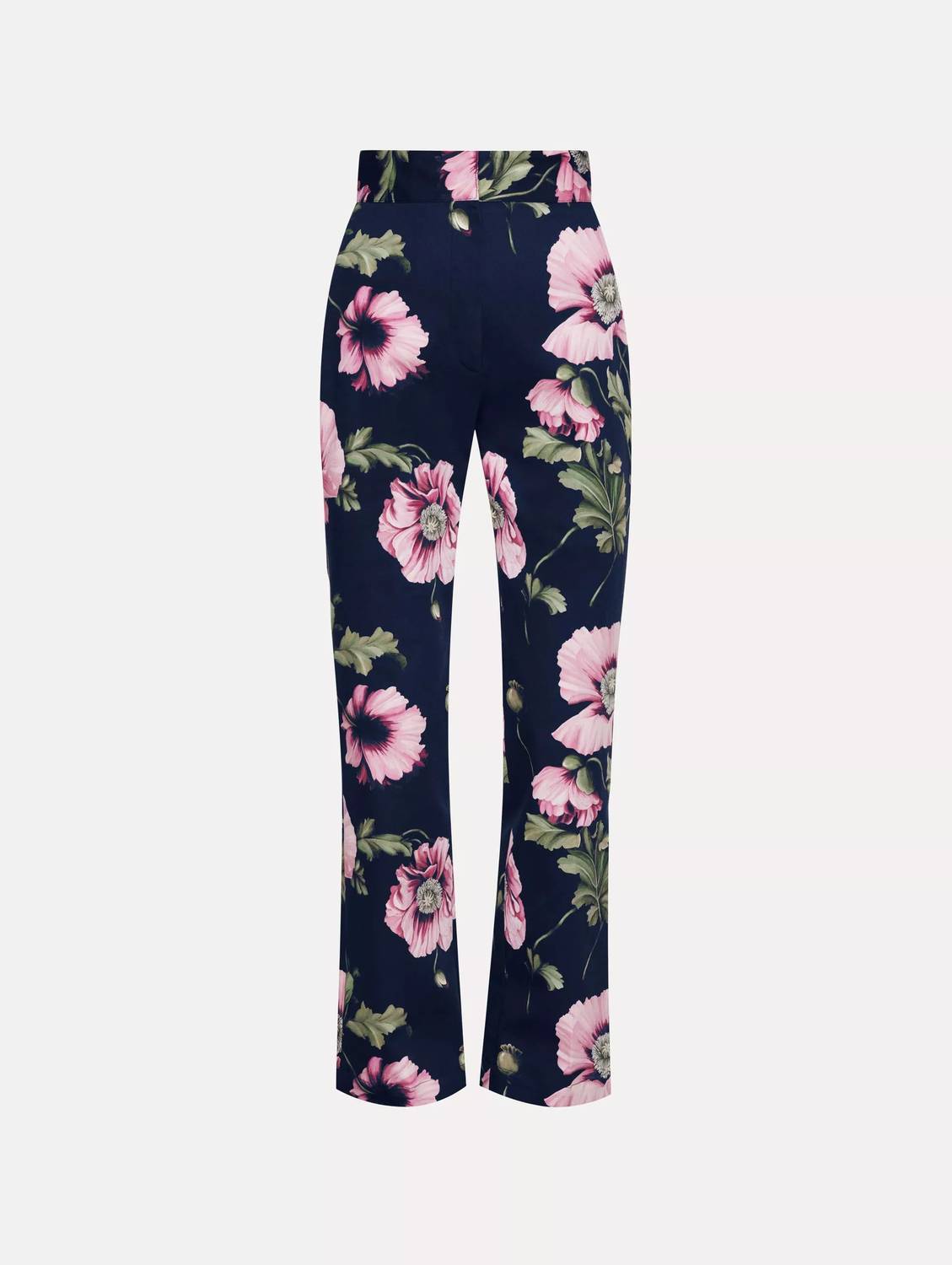 Oscar De La Renta - Zip Front Flare Leg Poppies Cotton Twill Pant