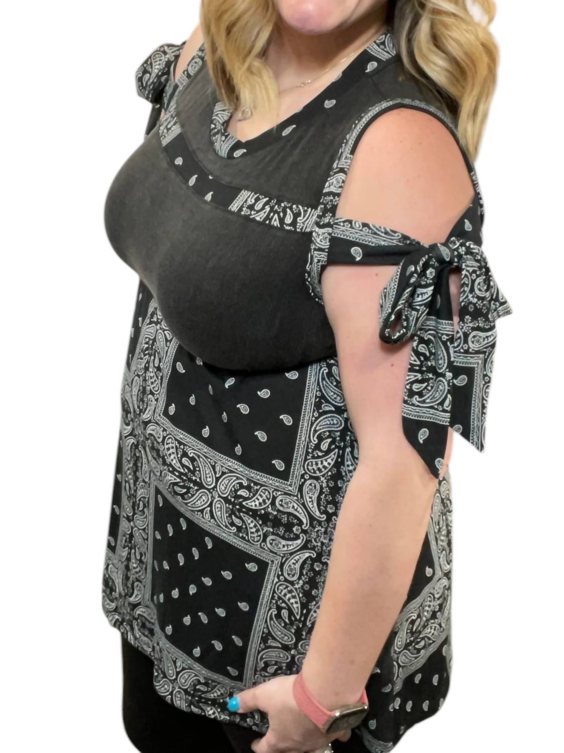 Pol - Bandana Print Ribbon Sleeve Tank Top