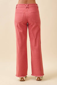 Aemi + Co - Wide Leg Raw Hem Denim Pants